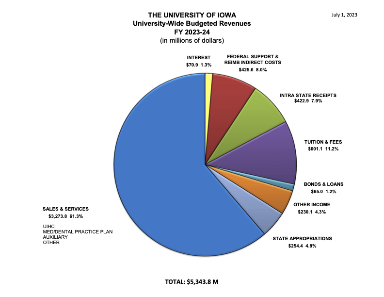 A pie chart of University Wide Budgeted Revenues for Fiscal Year 2024, see data table on page for more
